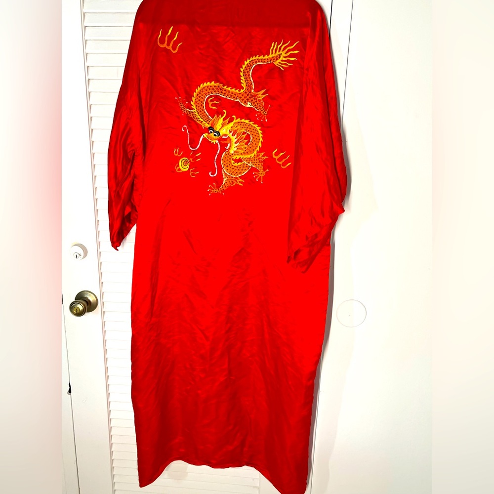 Chinese silk robe, traditional kimono, unisex, hand embroidered